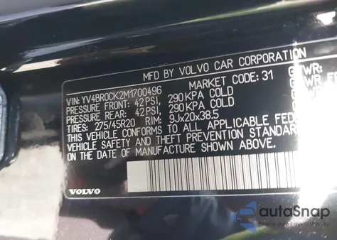 2021 Volvo Xc90 Recharge Plug-In Hybrid T8 Inscription Expression 7 Passenger из США, поврежденный, VIN YV4BR0CK2M1700496